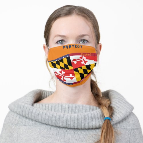 Maryland Flag w Stars Stripes on Orange Adult Cloth Face Mask