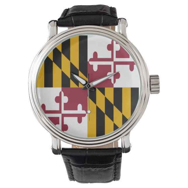 Maryland Flag Watch w/Leather Wristband (Front)