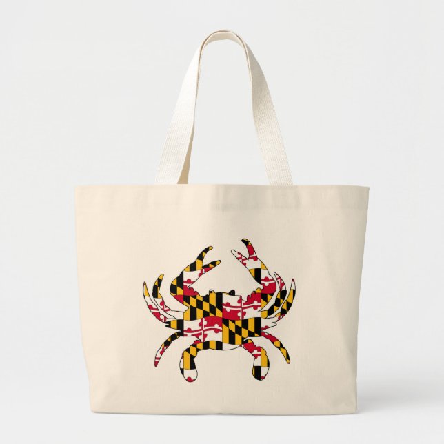 Maryland Flag Wavy Crab Large Tote Bag (Front)