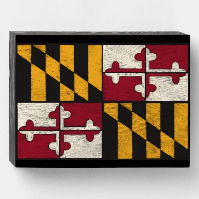 Maryland Flag  Wooden Box Sign (Front Horizontal)