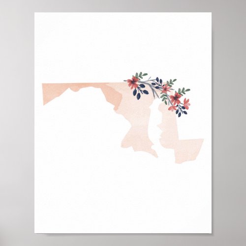 Maryland Floral Watercolor State Poster