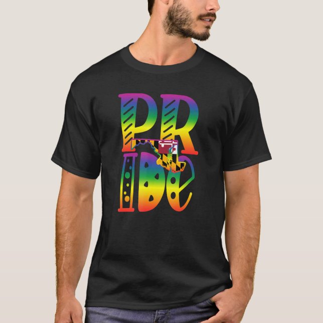 Maryland Gay Pride In Block Letters T-Shirt (Front)