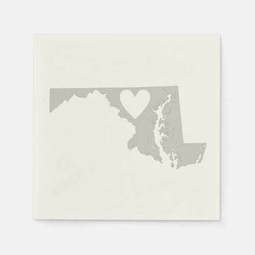 Maryland Gray Map Shape Heart Cutout Paper Party Napkins