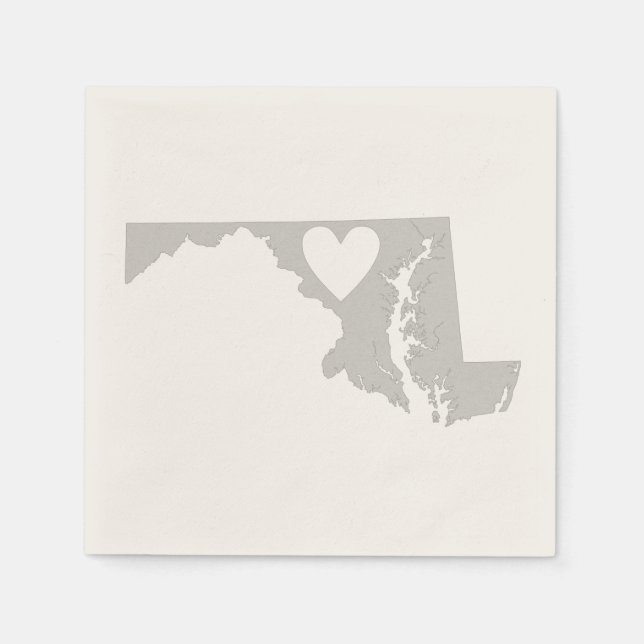 Maryland Gray Map Shape Heart Cutout Paper Party Napkins (Front)