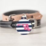 Maryland Heart Pet ID Tag<br><div class="desc">Let your furry friend show some home state pride with this cute Maryland ID tag. Design features a white silhouette map of the state of Maryland in pink with a white heart inside, on a preppy navy blue and white stripe background. Add your pet's name and contact information to the...</div>
