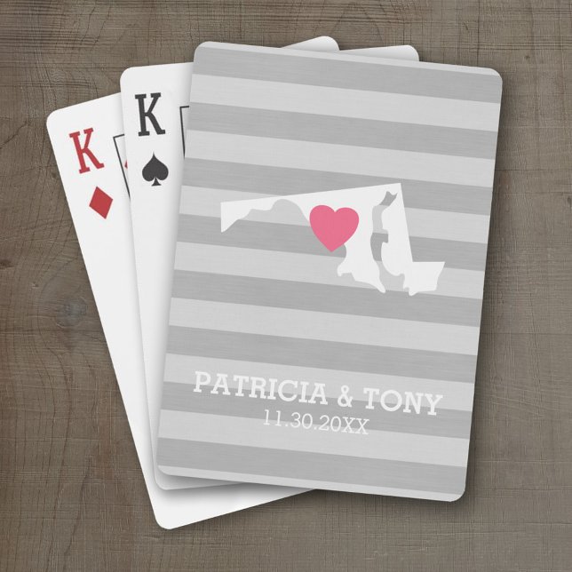 Maryland Home State Love with Custom Heart Poker Cards (Personalized Playing Cards with a State Map, Movable Heart and Name)