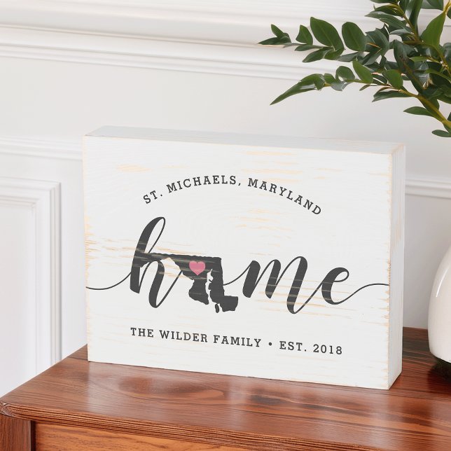 Maryland Home State Rustic Family Name Wooden Box Sign (Creator Uploaded)