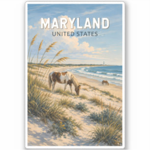 Maryland Horse Illustration Travel Art Vintage Sticker
