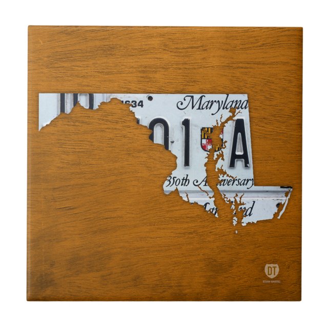 Maryland License Plate Map Ceramic Tile (Front)