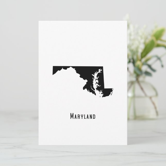 Maryland Map - Black and White Modern Maryland Map Invitation (Standing Front)