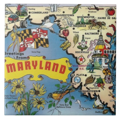 Maryland Map Ceramic Tile