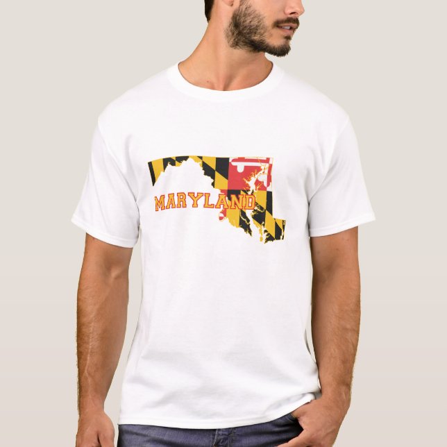 Maryland Map Shaped State Flag Marylander Flags T-Shirt (Front)