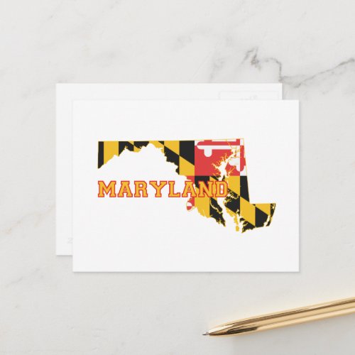 Maryland Map Shaped State Flag Name Marylander Postcard