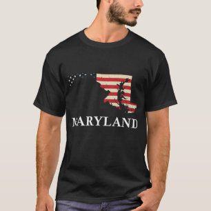 Maryland Map State American Flag 4th Of July Pride T-Shirt