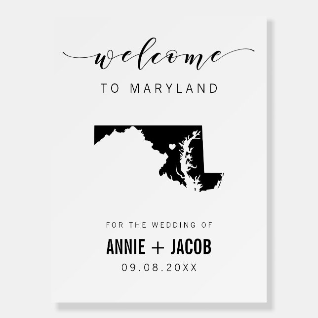 Maryland Map Wedding Welcome Sign, Foam Board (Front)
