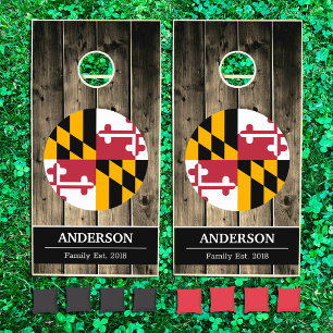 Maryland & Maryland Flag Rustic Wood / Family fun Cornhole Set