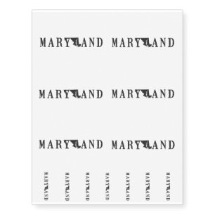 Maryland Name with State Shaped Letter Temporary Tattoos
