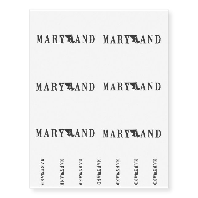 Maryland Name with State Shaped Letter Temporary Tattoos (Front)