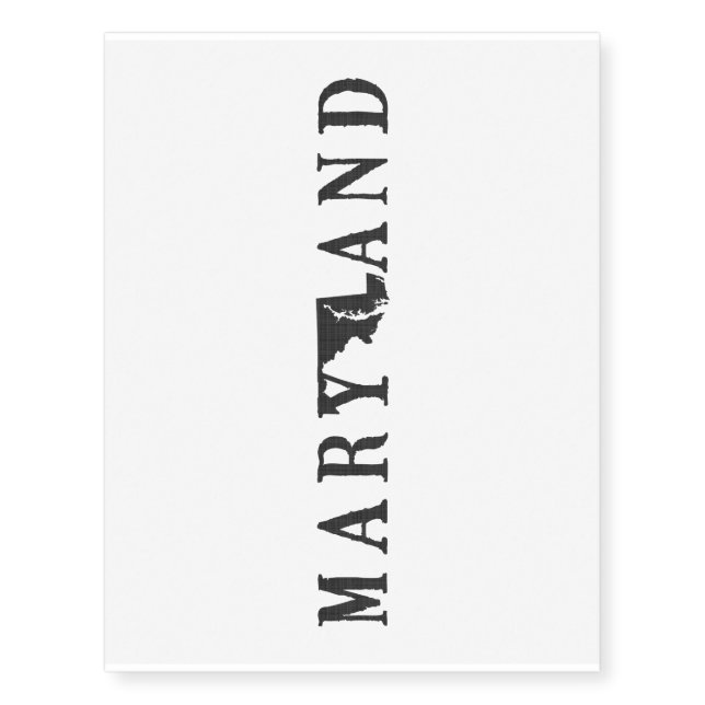 Maryland Name with State Shaped Letter Temporary Tattoos (Front)