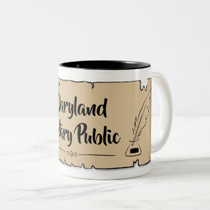 Maryland Notary Public Scroll Feather Quill Two-Tone Coffee Mug