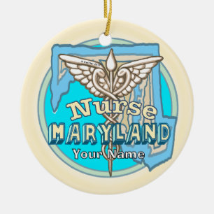 Maryland Nurse Caduceus Ceramic Ornament