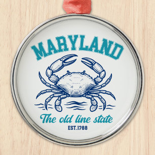 Maryland Old Line State Crab Graphic Metal Ornament