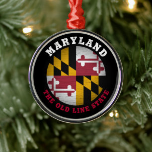 MARYLAND OLD LINE STATE FLAG METAL ORNAMENT