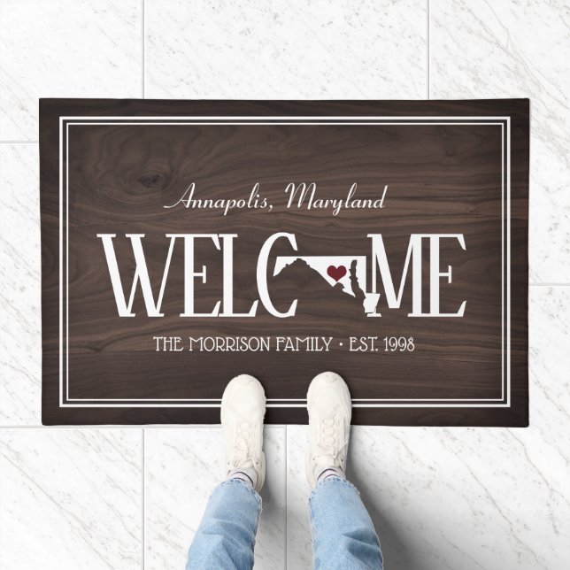 Maryland Personalized Woodgrain Welcome Doormat (Indoor)