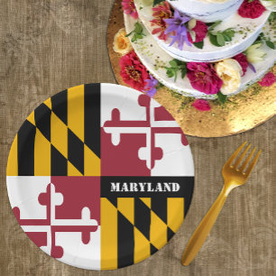 Maryland Plates, party, sports, Maryland Flag Paper Plates