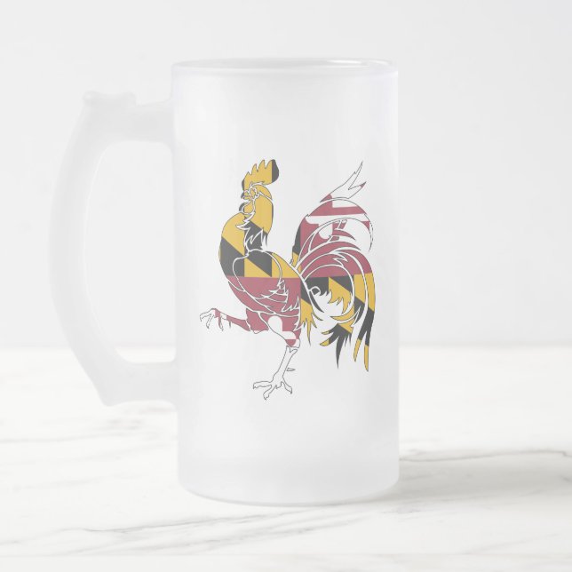 Maryland Rooster Frosted Glass Beer Mug (Left)
