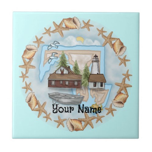 Maryland Shells Lighthouse custom name Tile