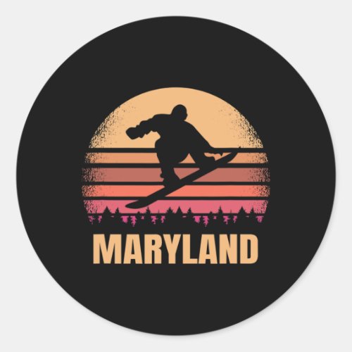 Maryland Snowboarding Vintage Md Snow Boarder Retr Classic Round Sticker
