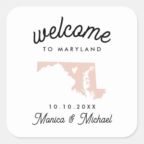 MARYLAND State Destination Wedding ANY COLOR  Square Sticker