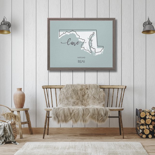 Maryland State Dog Lover Canvas Print (A beautiful canvas of your favorite state can be customized with your Dogs Name. Perfect as a gift!)