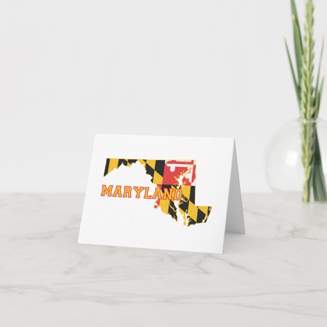 Maryland state Flag and Map Shape Note Card (Front)