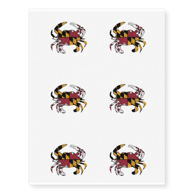 Maryland State Flag Blue Crab State Flag Temporary Tattoos (Front)