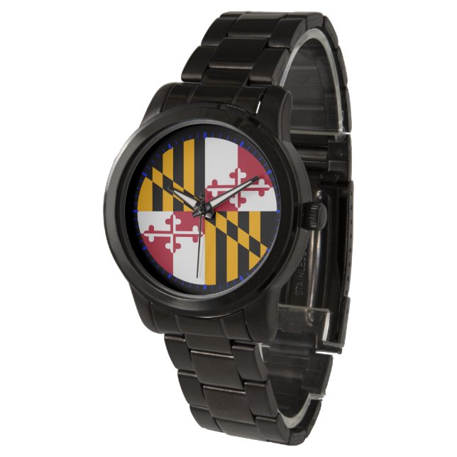 Maryland State Flag Blue Dial Design Watch (Angled)