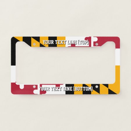 Maryland State Flag Design On A Personalized License Plate Frame