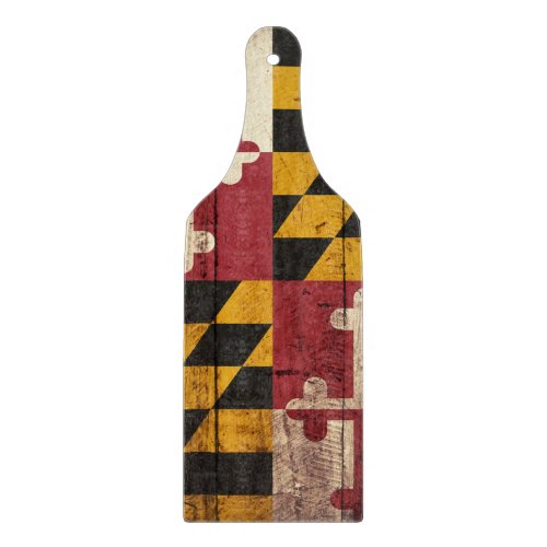 Maryland State Flag on Old Wood Grain Cutting Board