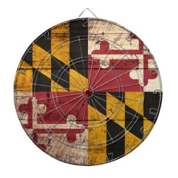 Maryland State Flag On Old Wood Grain Dartboard by electrosky at Zazzle
