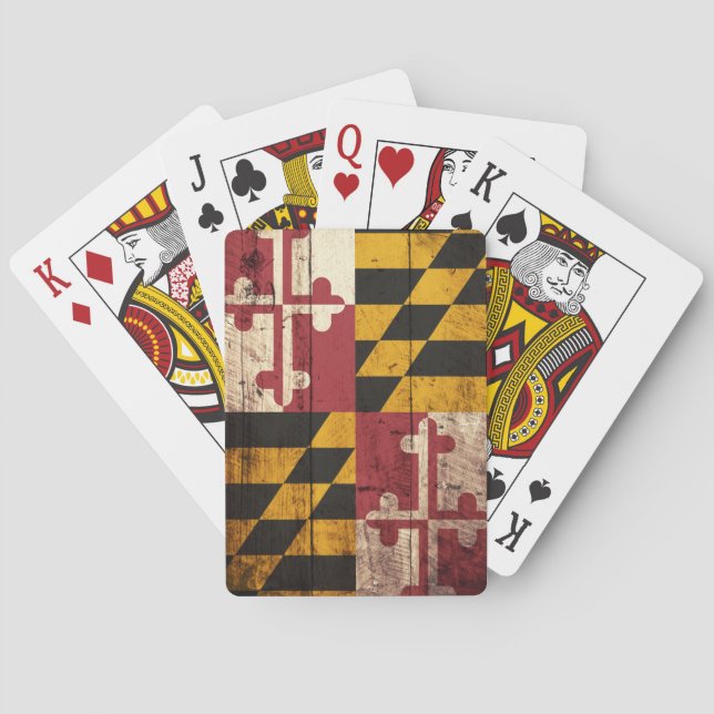 Maryland State Flag on Old Wood Grain Poker Cards (Back)