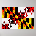 Maryland State Flag Pop Art Poster<br><div class="desc">Artistic rendering of the Maryland state flag with grunge texture effects.</div>