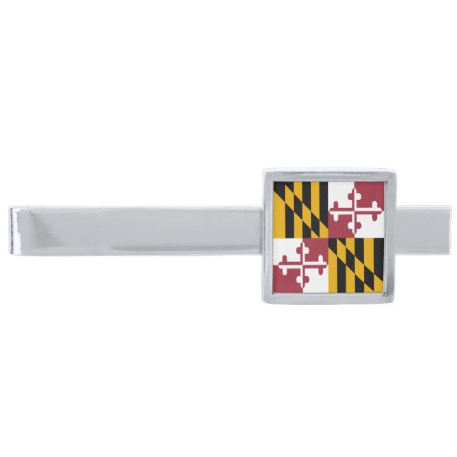 Maryland State Flag Silver Finish Tie Bar (Front)