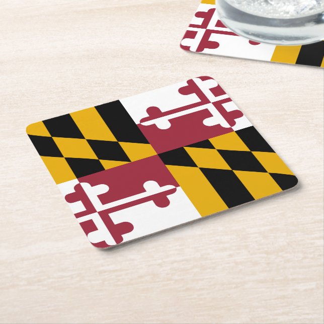 Maryland State Flag Square Paper Coaster (Angled)