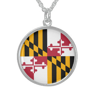 Maryland State Flag Stylish Graphic Sterling Silver Necklace