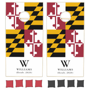 Maryland State Flag with Family Name Cornhole Set