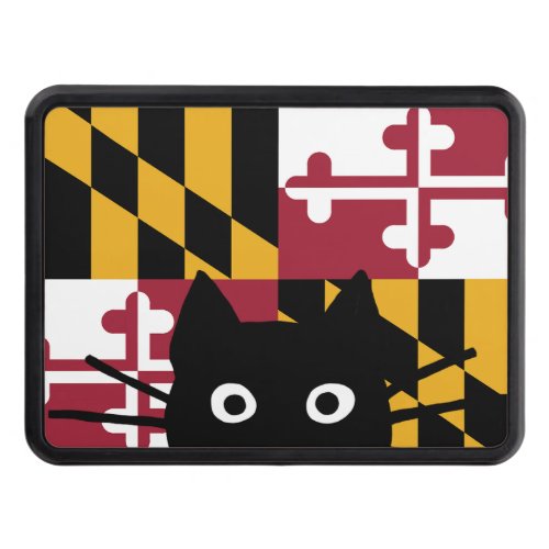 Maryland State Flag with Peeking Black Cat Hitch Cover