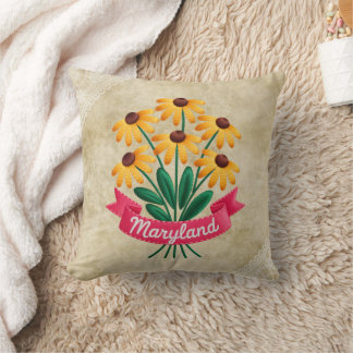 Maryland State Flowers Emblem Throw Pillow