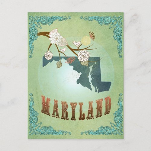 Maryland State Map  Green Postcard