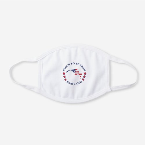 Maryland State Map Red White Blue Flag Pattern White Cotton Face Mask